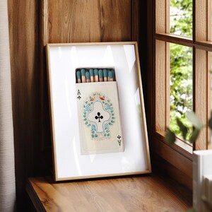 Ace of clubs Playing cards, Retro wall art, Aesthetic room, Vintage matchbox photography image 11