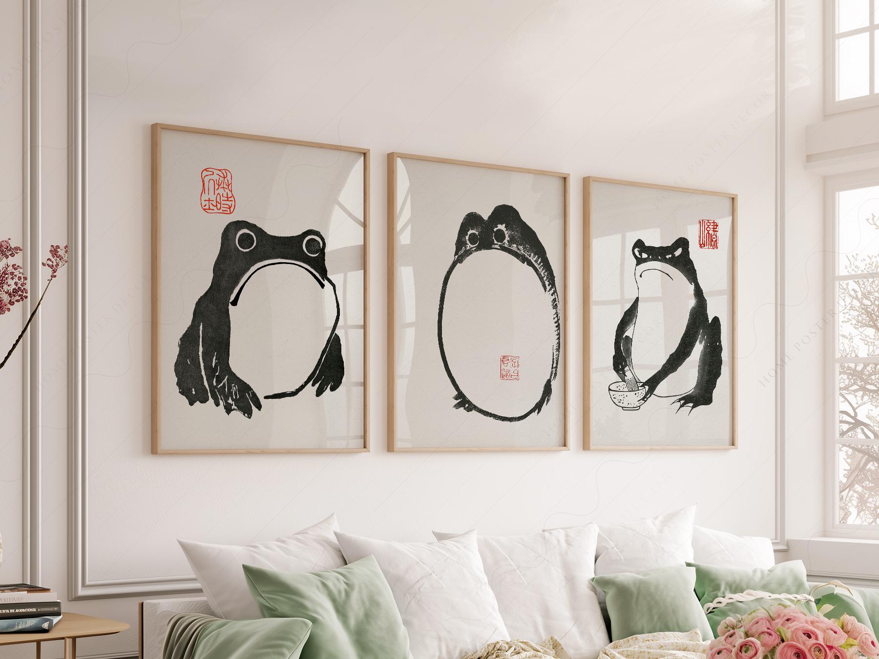 Matsumoto Hoji Frog Art Print Set, Japanese Woodblock Style, Zen