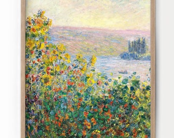 Claude Monet, Flower Beds at Vétheuil, Spring Floral Print, Poppy Field, European Landscape, Ocean View, Bedroom Wall Art, Famous Painting 9