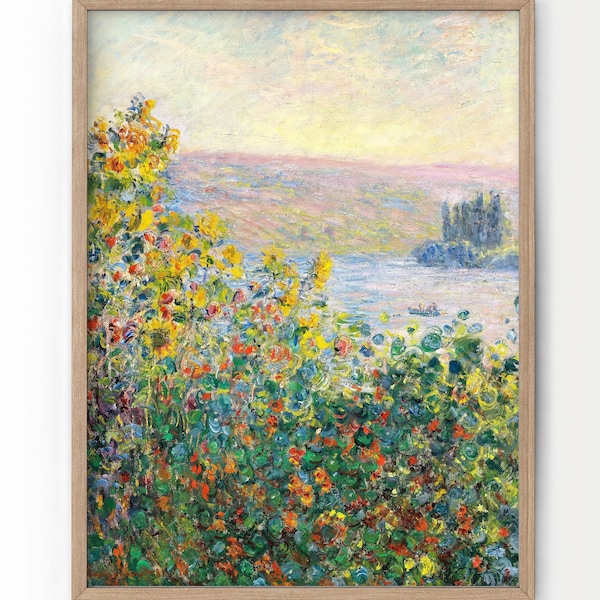 Claude Monet, Flower Beds at Vétheuil, Spring Floral Print, Poppy Field, European Landscape, Ocean View, Bedroom Wall Art, Famous Painting 9