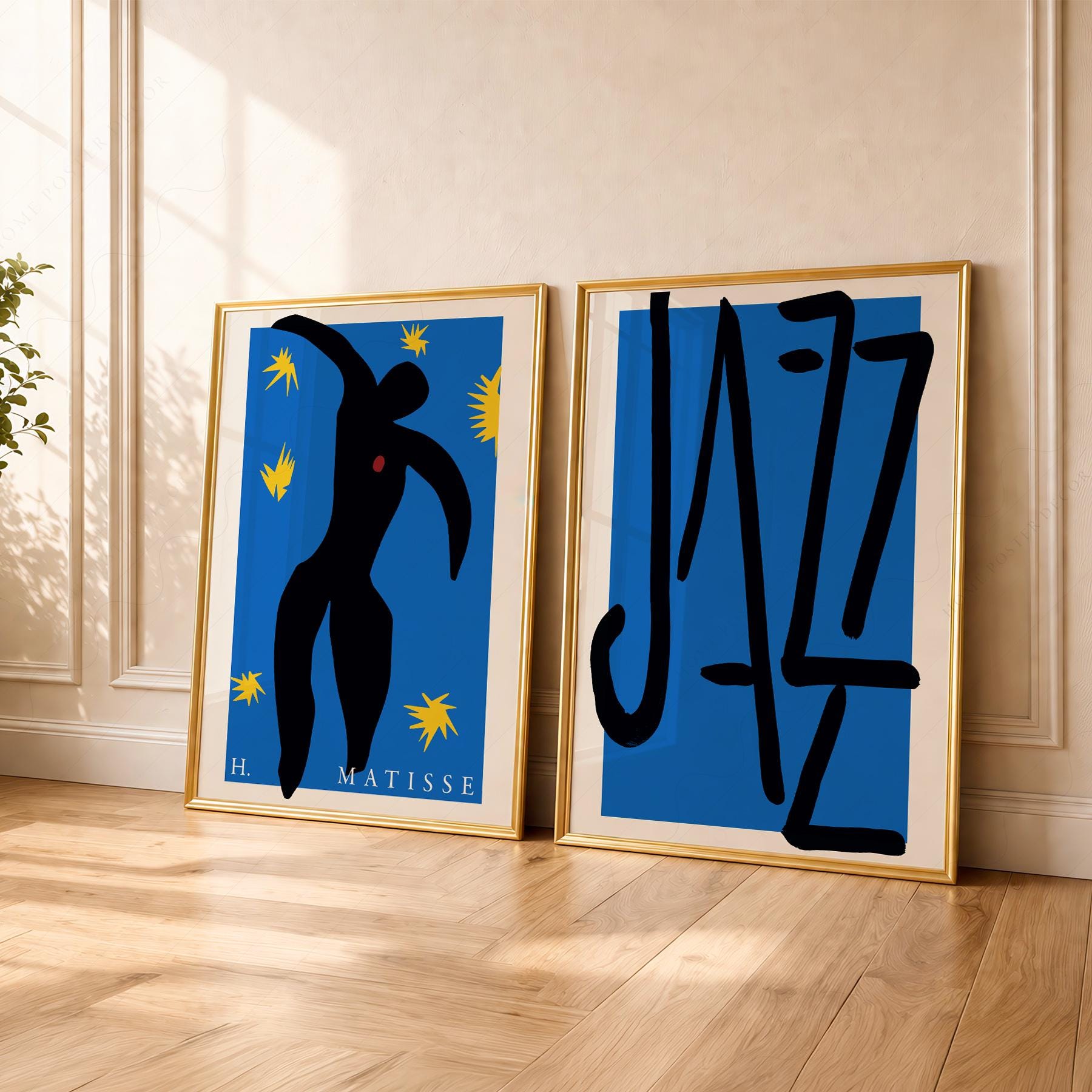 Matisse Jazz Prints Set of 2, Icarus Poster, Blue Modern Wall Art