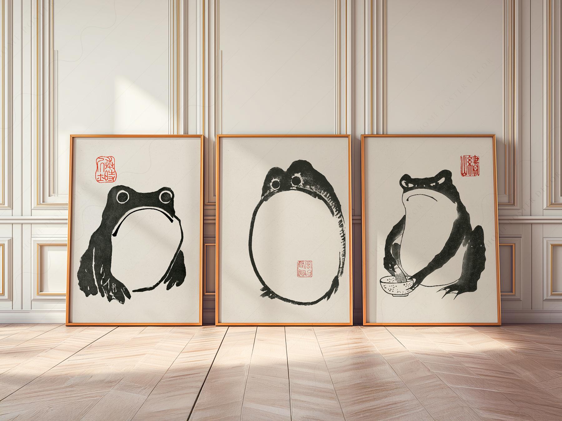 絵画 flk041119 Matsumoto Hoji Frog Art Print Set, Japanese Woodblock Style, Zen