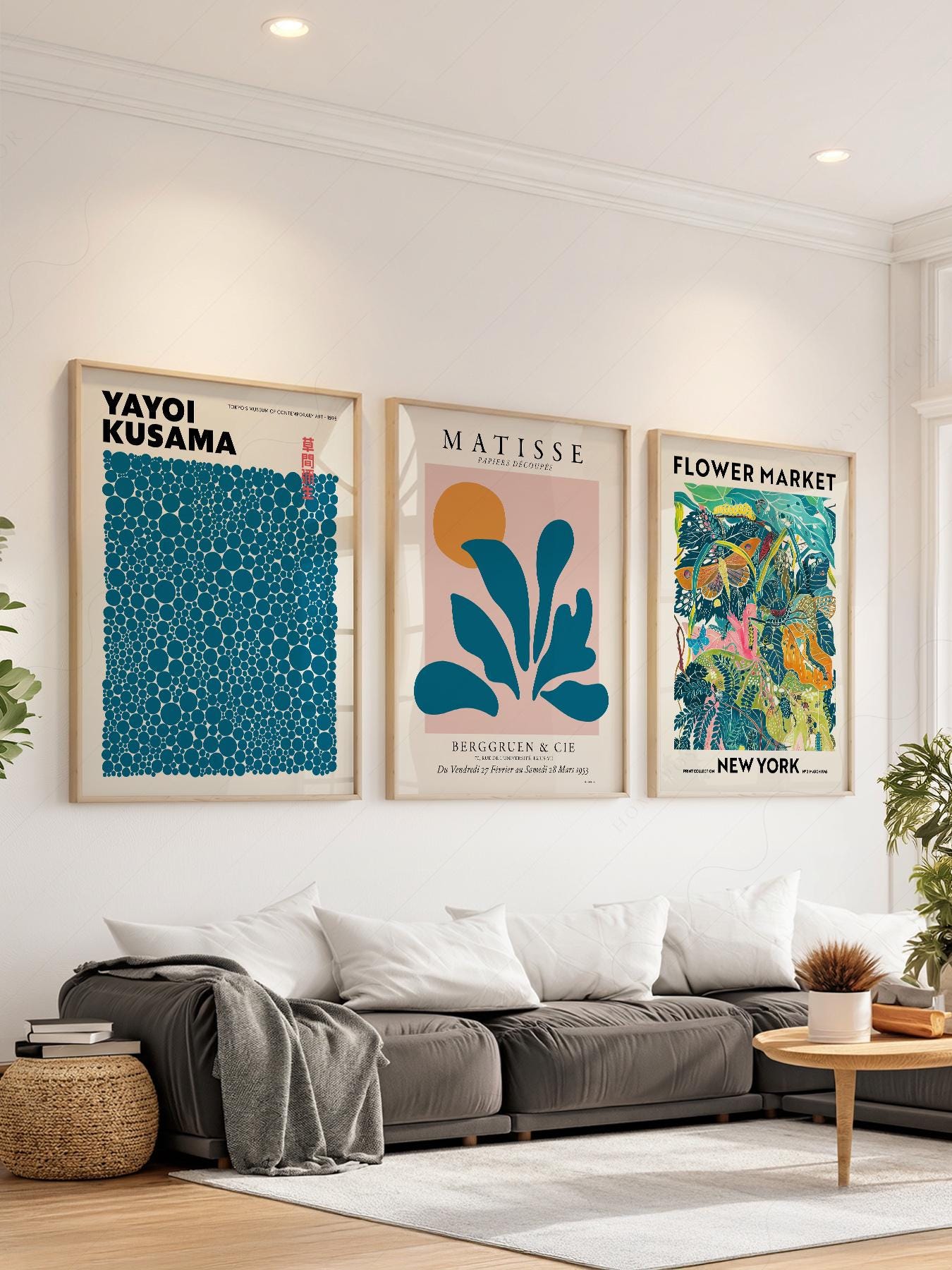 額装品/Cosmos Within/モニカ シュー/アート/ポスター/インテリア Modern Art Print Set | Matisse, Kusama, Flower Market, Teal Blue