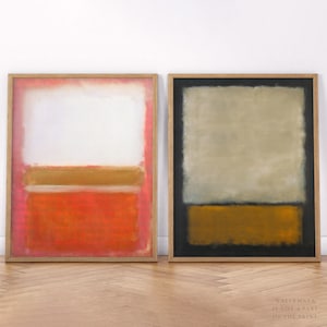 Lámina de Mark Rothko, Rothko sin título, arte naranja, lámina dorada, pintura minimalista, conjunto de 2 láminas, decoración de pared moderna, conjunto de arte abstracto