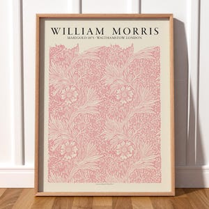 William Morris, Estampado de caléndula, Arte mural rosa, Decoración de dormitorio de niña, Estampado floral, Arte bohemio, Rosa ruborizado, Decoración estética