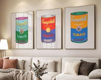Andy Warhol Campbell Soup Prints, Pop Art Kitchen Decor Set 9