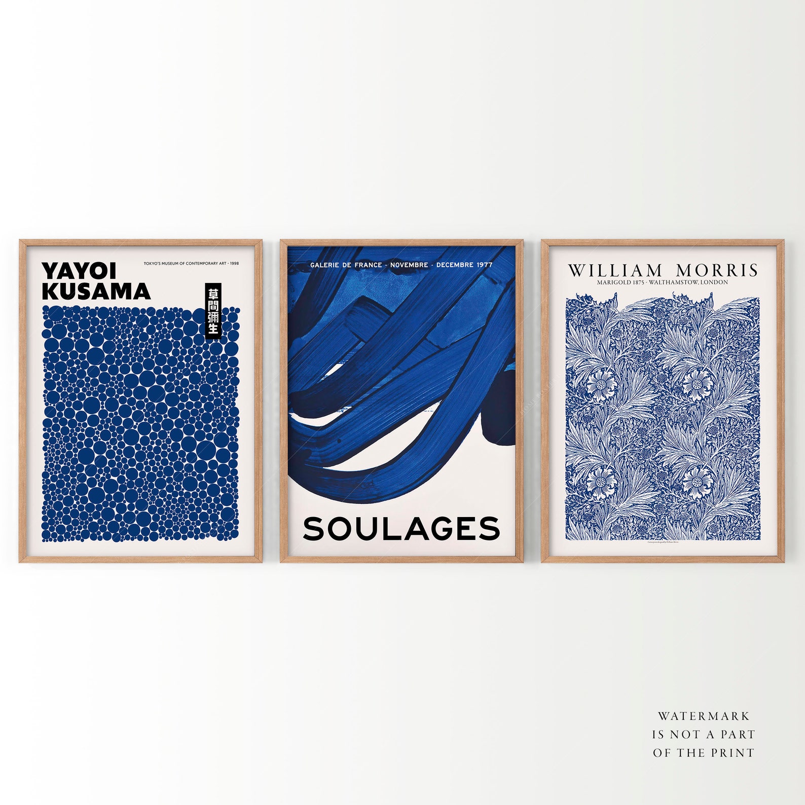 Indigo Blue Wall Art Navy Blue Set William Morris Yayoi Etsy