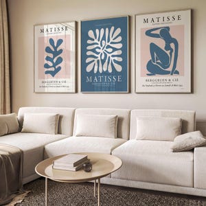 Lot de 3 Matisse, imprimé bleu et rose poudré, contour du corps Matisse, découpe Matisse, mur de la galerie Matisse, corail Matisse Henri Matisse Leaves 08