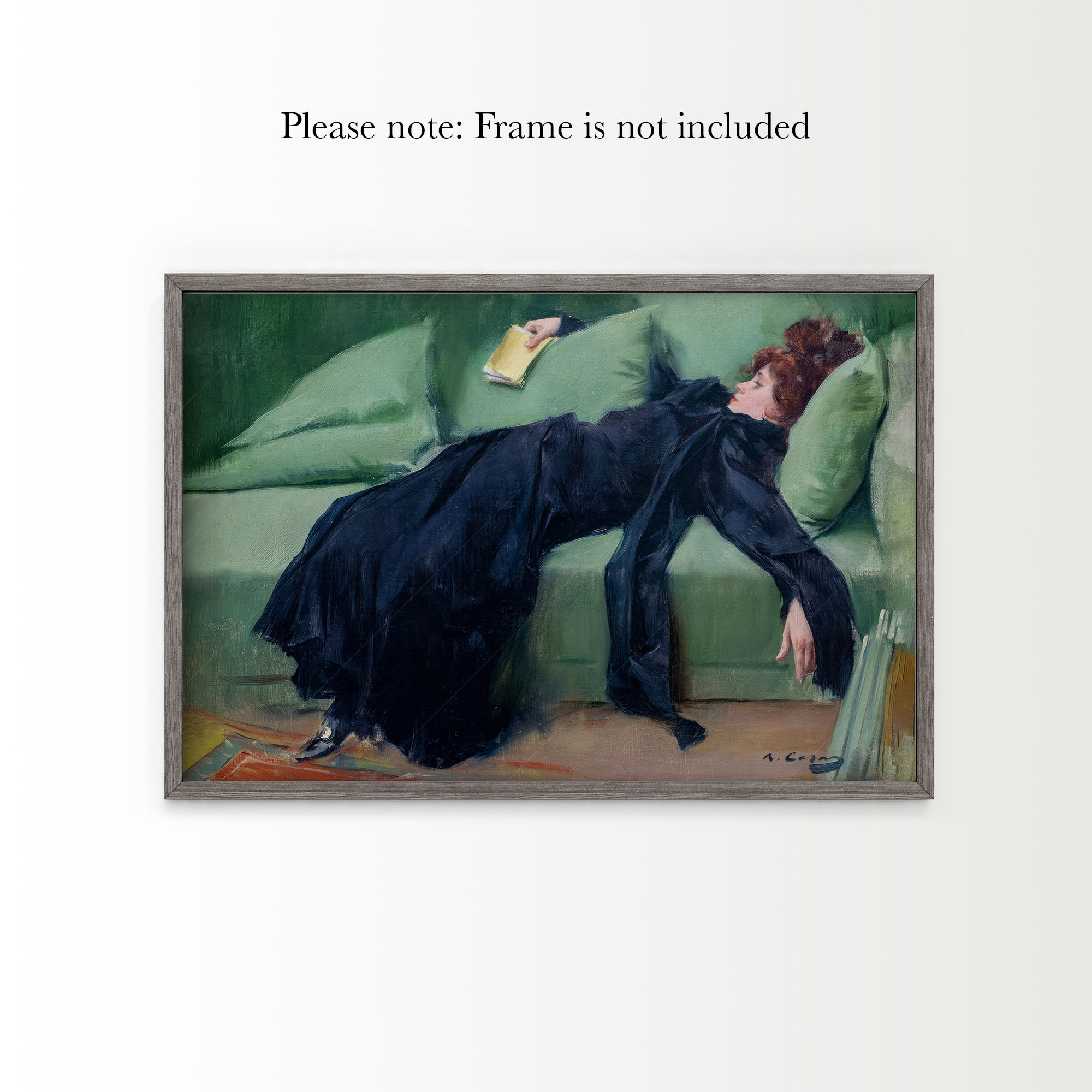 Decadent young woman after the dance Gift for friend Emerald green art Moody vintage portrait Ramon Casas Above sofa art High Quality print