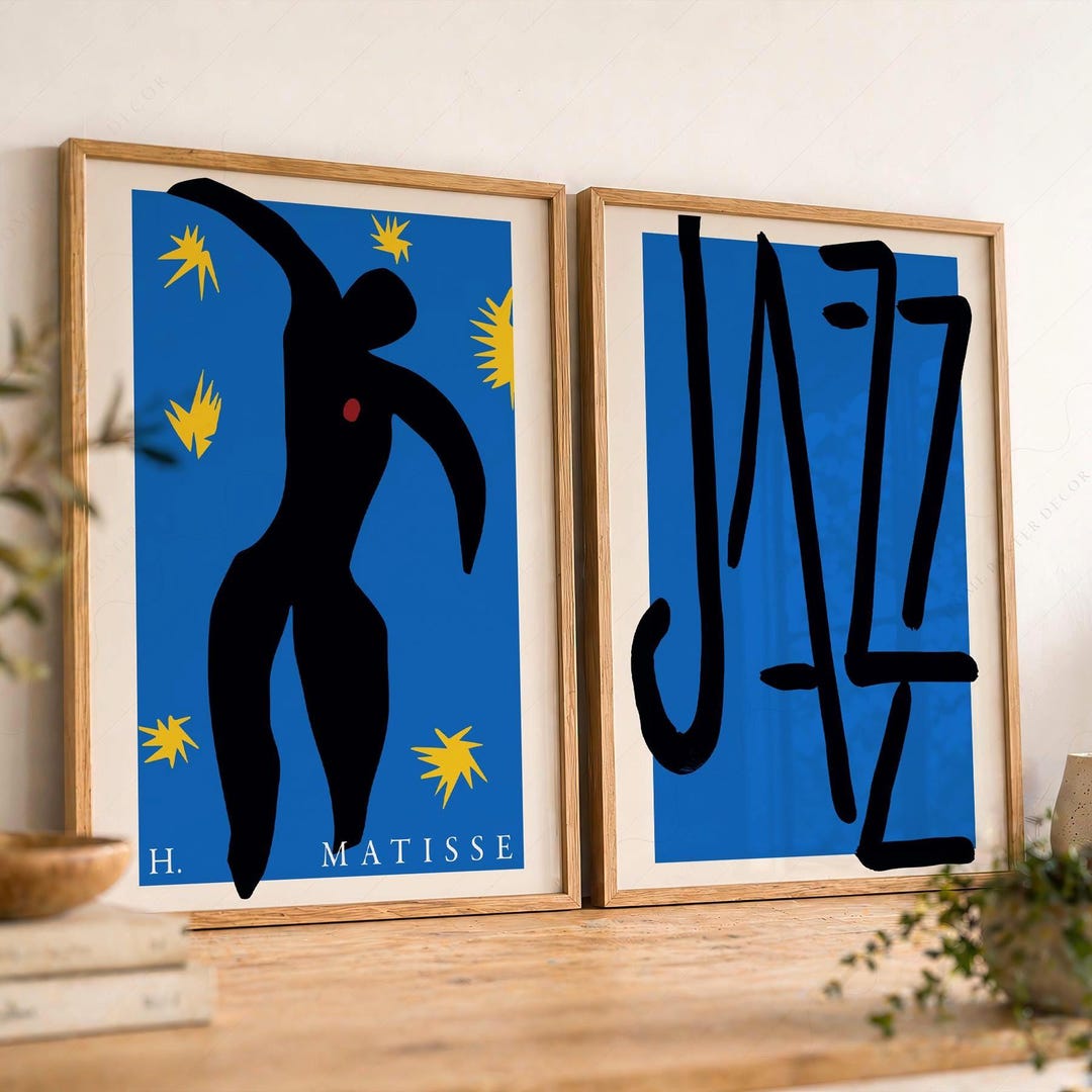 Matisse Jazz Prints Set of 2, Icarus Poster, Blue Modern Wall Art