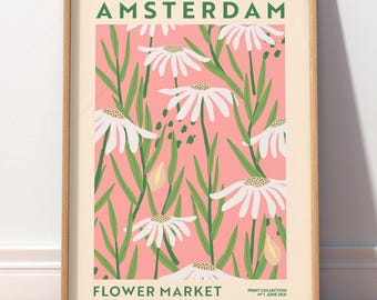 Amsterdam Daisy Flower Market Print, Botanical Retro Wall Art