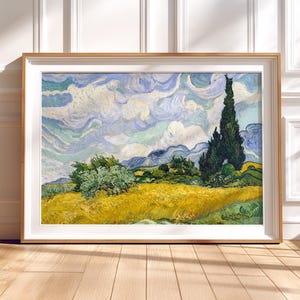 Vincent Van Gogh, Wheat Fields with Cypresses, Nature Landscape, Blue Cloud Art, Oil Country Painting 34 immagine 3