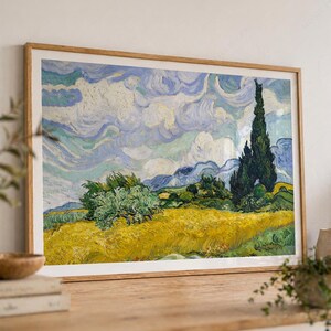 Vincent Van Gogh, Wheat Fields with Cypresses, Nature Landscape, Blue Cloud Art, Oil Country Painting 34 immagine 12