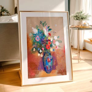 Lámina de naturaleza muerta floral de Odilon Redon, jarrón de flores colorido para pared 36-1