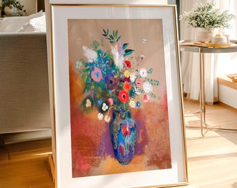 Odilon Redon Floral Still Life Print,  Colorful Flower Vase Wall Art  36-1