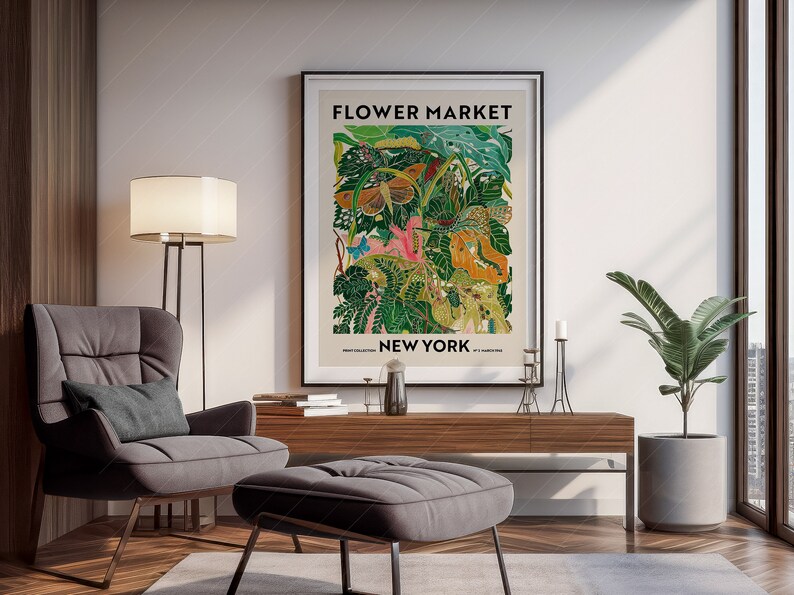 Flower Market Print, New York Poster, Floral Wall Decor, Flower Art Print, Green Garden Print, Leaves Leaf Poster, Plant Art, Modern Style image 5