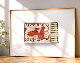 Sweden Travel Poster: Vintage Matchbox Art Print, Two Dogs 33