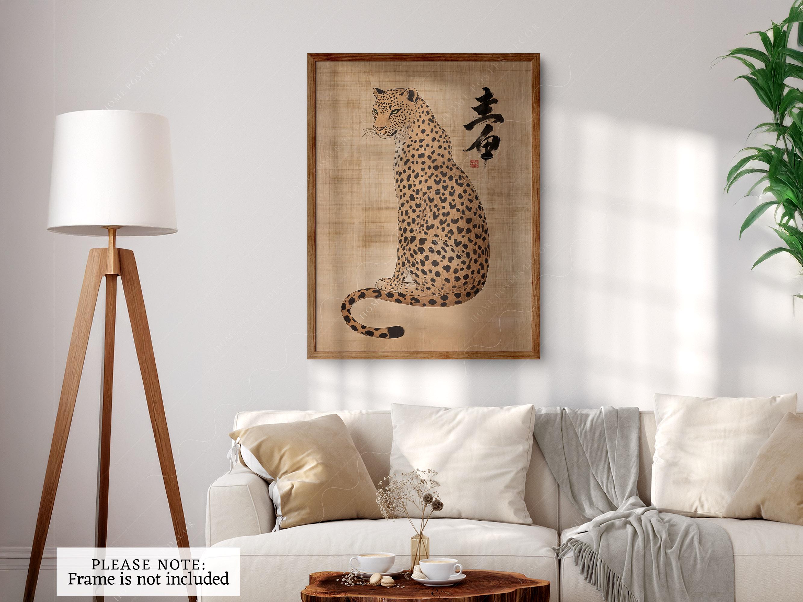 Japanese Leopard Wildlife Art Print, Vintage Asian Animal Decor