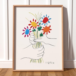 Blumenstrauß, Picasso Kunst, Blumenstrauß, Blumendekor, Bunt, Mädchen Schlafzimmer, Geschenkidee, Inspiration, Minimalistisch