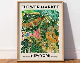 New York Flower Market Poster | Retro Botanical Butterfly Print