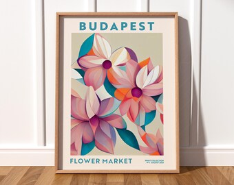 Budapest Flower Market Art Print, Boho Floral City Map