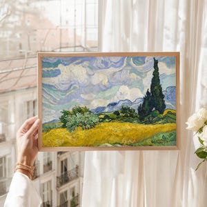 Vincent Van Gogh, Wheat Fields with Cypresses, Nature Landscape, Blue Cloud Art, Oil Country Painting 34 immagine 7