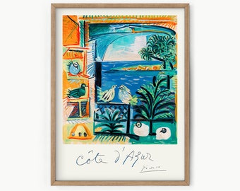 Picasso Print, Seaside Art, Cote d'Azur, Picasso Birds, Ocean view, Colorful Art, Gift Idea, Beach house, Summer Print, Tropical Trees, 21