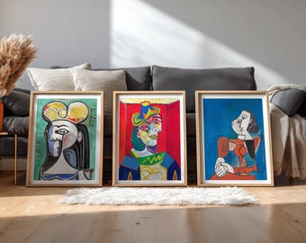 Pablo Picasso Prints: Bold Colors, Set of Three, Modern Art