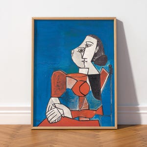 Lámina artística con retrato de Pablo Picasso, decoración de pared en vibrantes tonos azules y rojos 6B