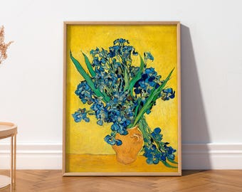 Vincent Van Gogh Irises in Vase Poster, Yellow and Blue Floral Art Print 28