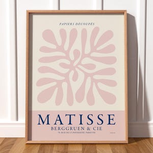 Póster de hojas de Henri Matisse, póster de exposición, arte abstracto, arte moderno de mediados de siglo, estampado rosa ruborizado, regalo para ella de 6 a 13 años