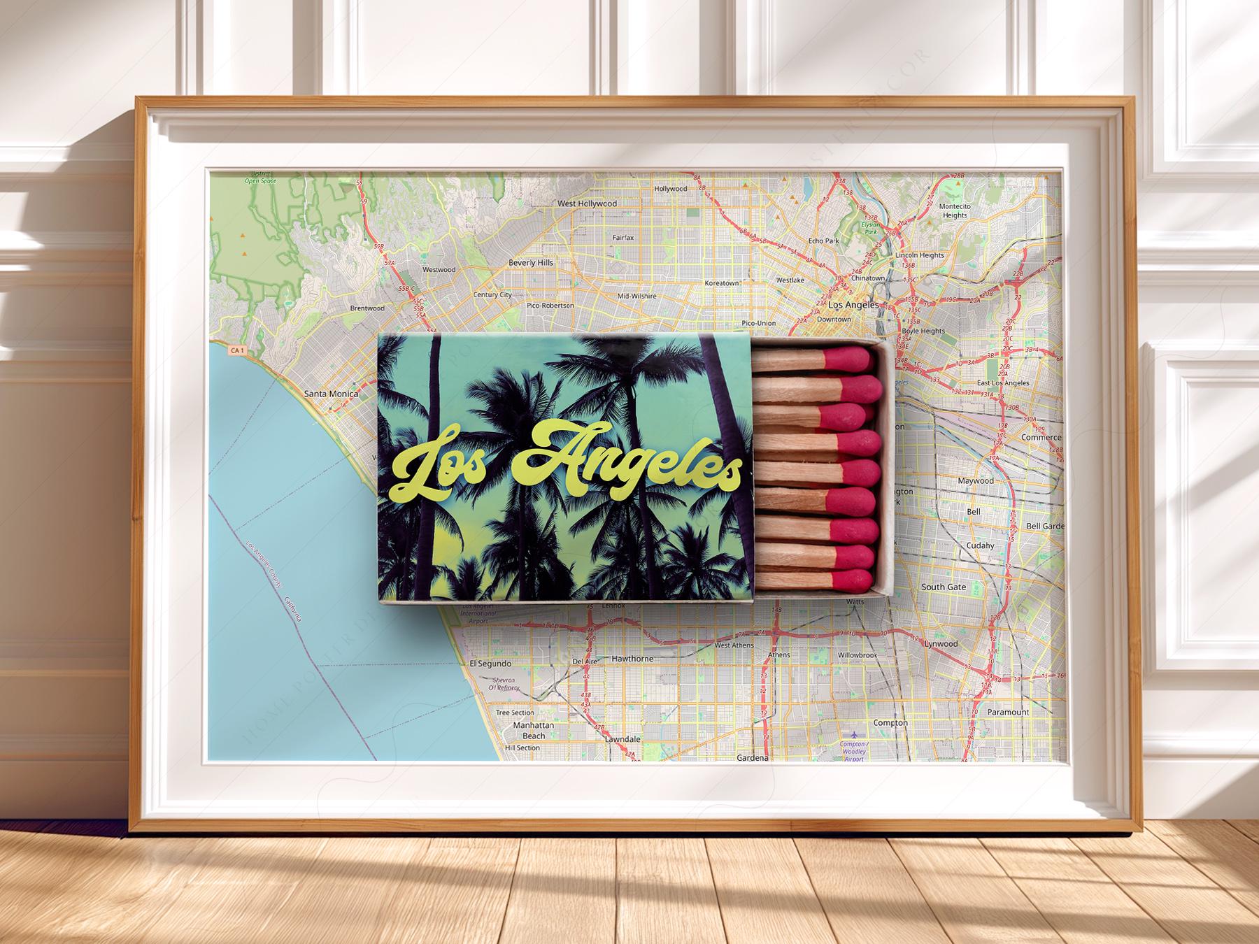 Los Angeles City Map Matchbox Print Santa Monica Hollywood Venice Beach ...