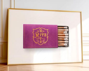 Retro Wall Art, Purple Vintage Hotel Matchbox, Luxury Paris Decor, French Aesthetic Poster, Chic Wall Art