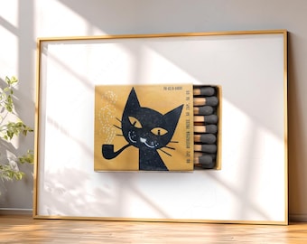 Black Cat Matchbox Poster, Vintage Cat Wall Art, Retro Print, Whimsical Home Decor 30