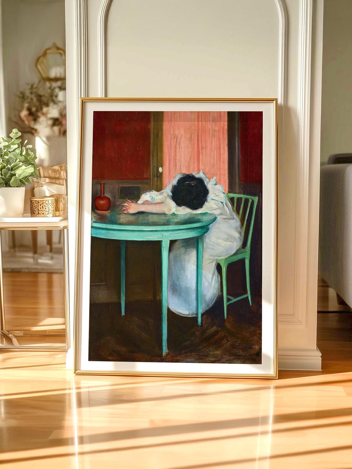 Ramon Casas Tired Print, Vintage Woman Painting, Moody Interior Wall ...