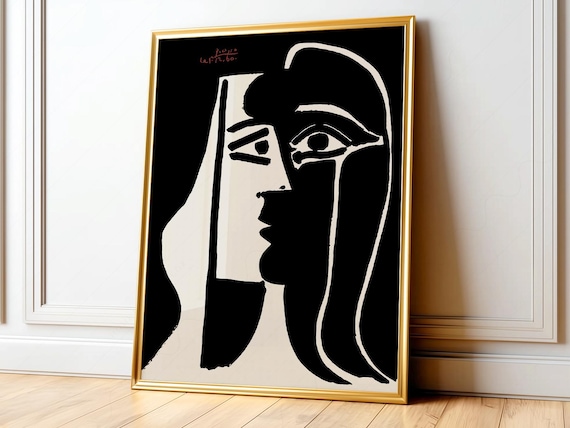 Pablo Picasso Print, Two Faces Line Art, Modern Minimal Decor