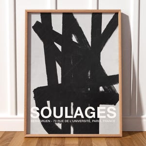 Pincelada negra, impresión moderna, póster de exposición, Pierre Soulages, impresión minimalista, tamaños grandes disponibles