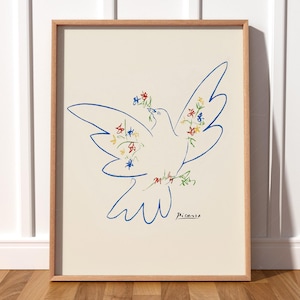 Paloma de la Paz de Picasso, Colombe de la Paix, Arte lineal, Impresión colorida, Idea de regalo, Arte inspirador, Póster minimalista, Pájaro azul, Idea de regalo