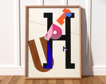 Bauhaus Art Print | Colorful Abstract Letters, Mid-Century Modern