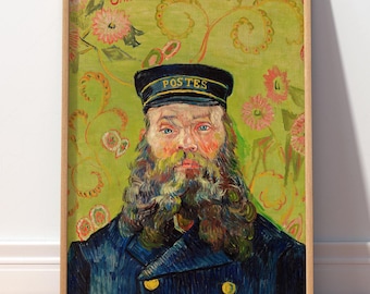Vincent Van Gogh The Postman Joseph Roulin Poster, Green Floral Portrait Print