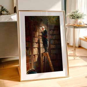 Carl Spitzweg Bookworm Print: Antique Library Painting, Book Lover Gift 108-8 image 3