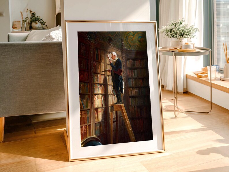 Carl Spitzweg Bookworm Print: Antique Library Painting, Book Lover Gift 108-8 image 3