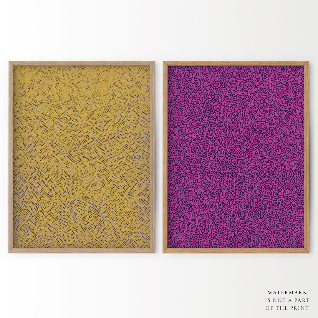 Set of 2 Wall Art, Yayoi Kusama, Interminable Net, Purple Print, Yellow