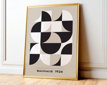 Bauhaus Art Print, Minimalist Geometric Wall Decor, Mid Century Modern Poster, Neutral Black and Beige Abstract Art 8