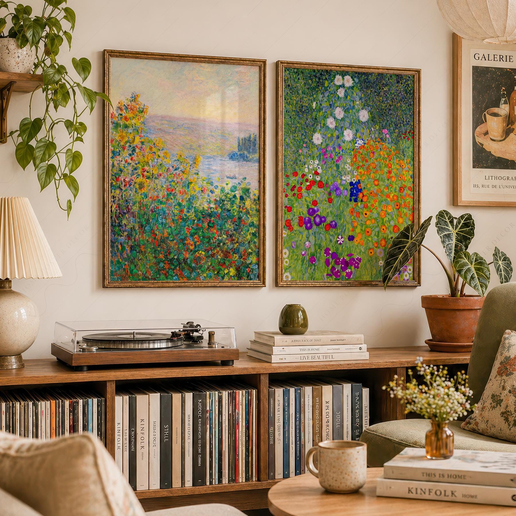 Monet and Gustav Klimt Wall Art Set of 2, Floral Prints, Colorful