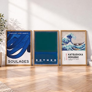 Hokusai-Welle, Rothko, Soulages Kunstdrucke: Modernes Galerie-Wandset mit 3 Drucken 14