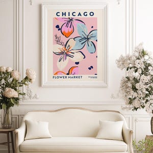 Chicago Flower Market Poster Pink Floral Wall Art Modern Botanical Print City Travel Decor Bedroom Aesthetic Wall Art image 12