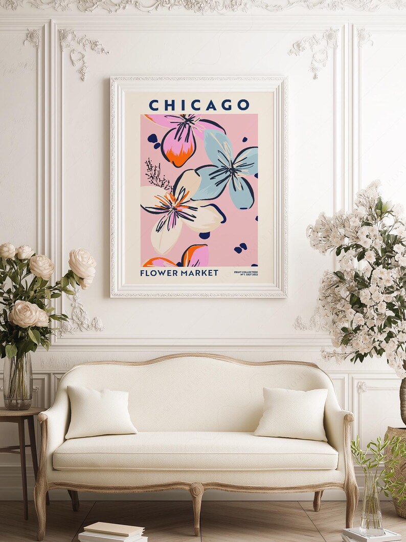 Chicago Flower Market Poster Pink Floral Wall Art Modern Botanical Print City Travel Decor Bedroom Aesthetic Wall Art image 12