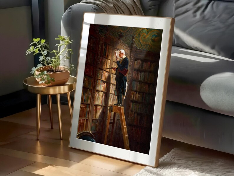 Carl Spitzweg Bookworm Print: Antique Library Painting, Book Lover Gift 108-8 image 8