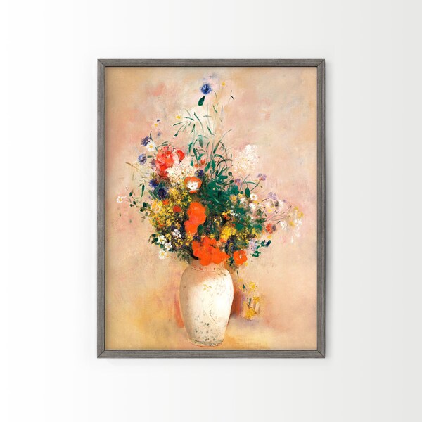 Odilon Redon, oeuvre d'art de bouquet, impression d'art vintage, art floral, peinture onirique, chambre de filles, fleurs dans un vase, décoration romantique, art de la nature